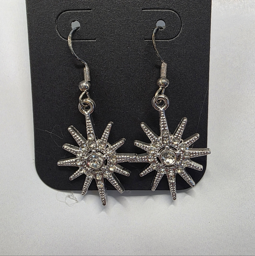 Silver Starburst‎ Rhinestone Earrings Handmade Hypoallergenic BUNDLE & Save